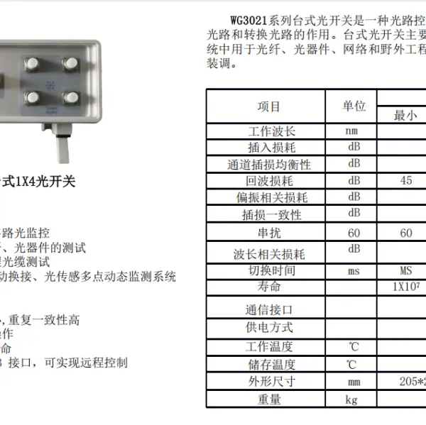 WG3021 Desktop 1X4 Optical Switch photo-2