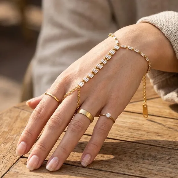 Stainless Steel Gold Plated Zircon Bracelet Adjustable Chain Bracelet Waterproof Hypoallergenic Jewelry for Women photo-2