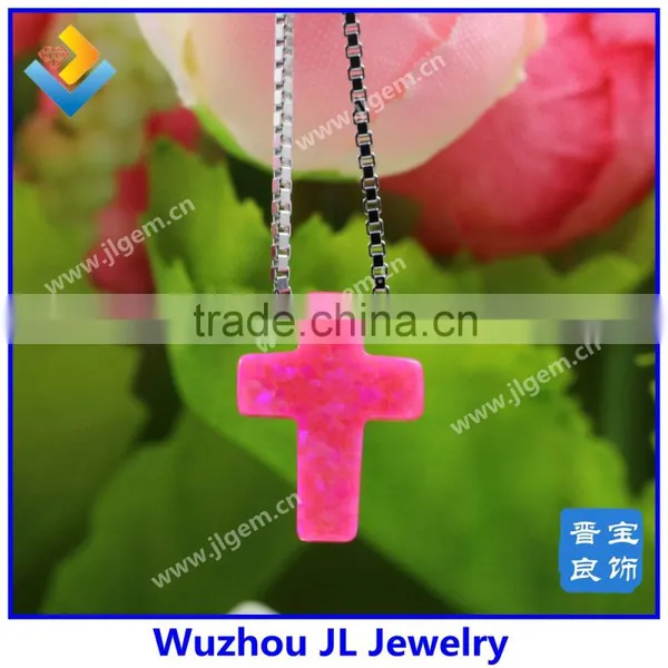 Synthetic Cross Opal Gemstone/ 925 Sterling Silver Jewelry/opal Cross Necklace photo-5