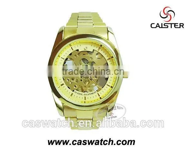 Cheap Promotional Products, Gold Skeleton Couple Watch, Fashion Mechanical Skeleton Watch, photo-3