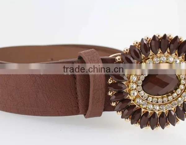 Vintage Style Women's Fashion PU Brand Belt With Shiny Rhinestone Square Shape Buckle photo-5
