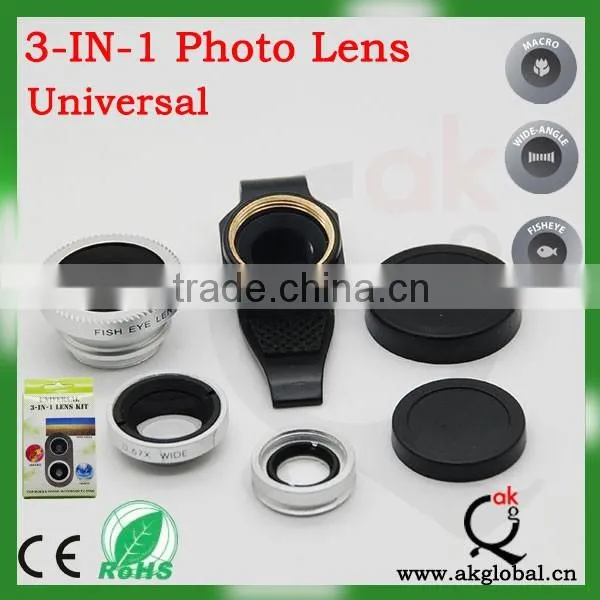 Universal Datachable Clip 3 in 1 Camera Lens Fisheye Macro Wide Angle Lens Kit for Smartphone,mobile Phone Accessory photo-2