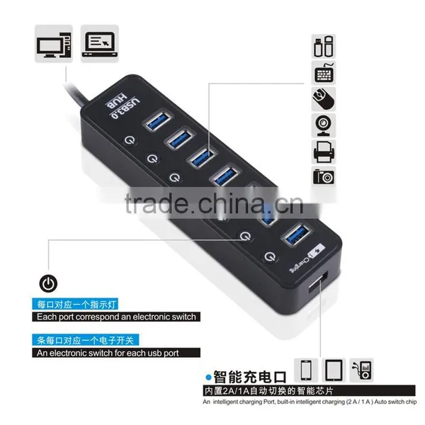 Premium Usb Por Hub Suppliers, Top Grade 7 Port Usb Hub 3.0+A Intelligent Charging Port With Individual Switch and LED