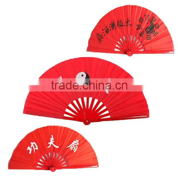 Chinese Kung Fu Red Bamboo Tai Chi Fan Martial Arts Practice Performance Supplies photo-2