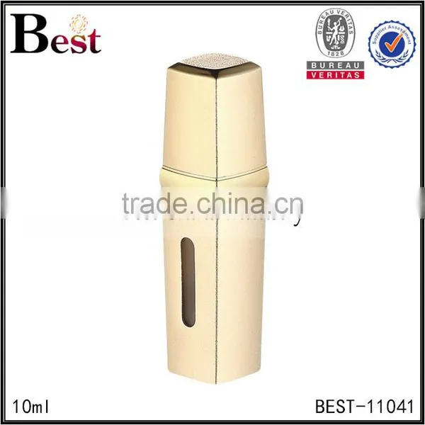 2017 Hot New Products Cosmetic 10ml Small Porket Glass Perfume Bottle Luxury Golden Aluminum Cover Square Spray Bottle Perfume