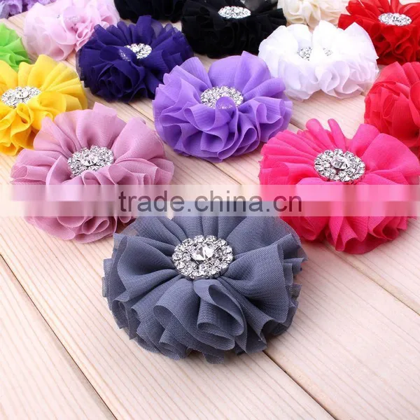 Fabric Chiffon Flower With Rhinestone Center for Kids Hair Accessories photo-6