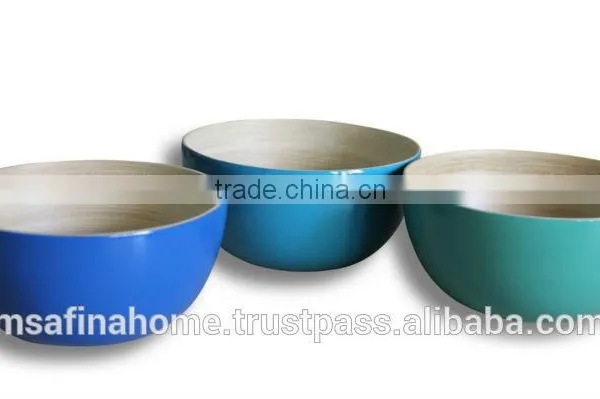 Round Colored Lacquer Bamboo Salad Bowl photo-3