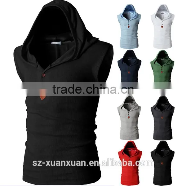 Men Cotton Hoodie Vest Custom Fit Running T-shirt With Sleeveless