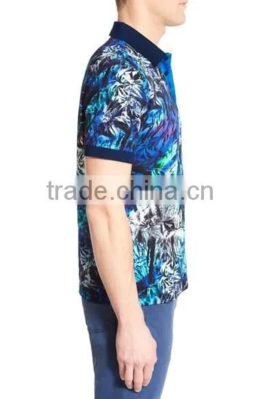 Custom Made Clothing Manufactures Mens Short Sleeve Polo Shirt With All Over Floral Print Polo With Rib Collar photo-4