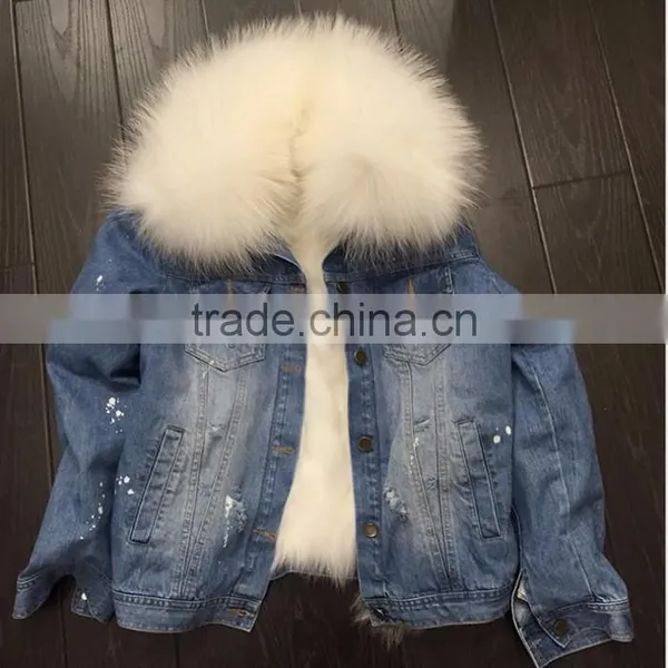 Myfur Customized Color Plus Size Real Fur Lining Collar Jeans for Ladies Parka photo-3