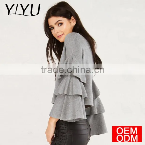 2017 Fashion Ruffles Sweater Women Casual Butterfly Sleeve Solid Gray Pullovers Preppy Cute Loose Winter Sweaters photo-3