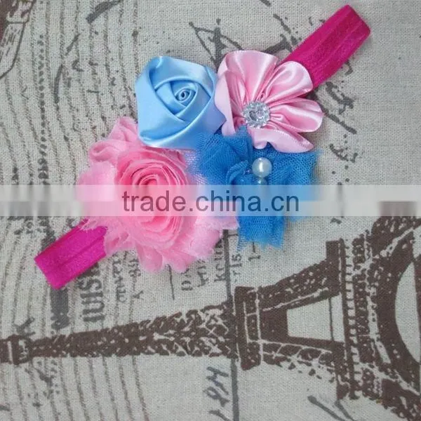 Girls Boutique Chic Rose and Rhinestoned Satin Petals Headbands For Baby photo-2