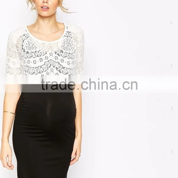 Fashion Lace Overlay Bodycon Fit Maternity Dress Wholesale Maternity Clothes photo-2