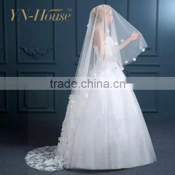 Beaded Edged Ivory White Wedding Veil Soft Tulle High Quality Wedding Bridal Veils photo-3