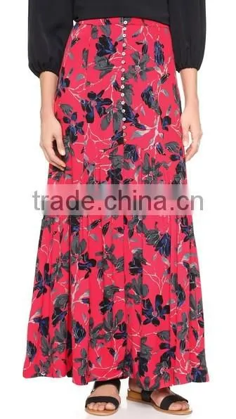 2016 Designed for Fashion Women Trumpet Hem Printed Slit Skirt Ladies'maxi Skirt OEM