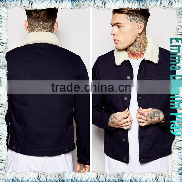 Vogue Cotton Denim Fleece Lining Jacket Dark Blue for Men photo-4