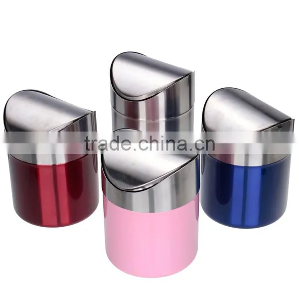 Hot Sale Top Quality Stainless Steel Trash Bin 1.5L Mini Car DustBin Swing Lid Kitchen Worktop Waste Rubbish Trash Can 4 Colors photo-3