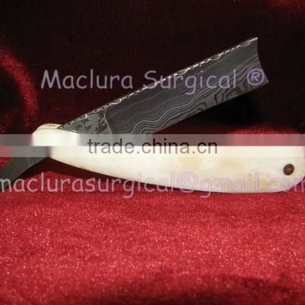 Professional Damascus Steel Barber Razor , Camel Bone Scale Damascus Razor photo-2