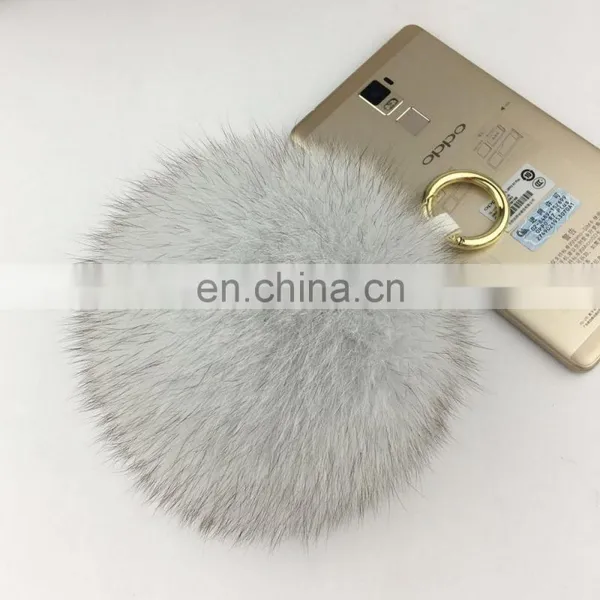 Large Size Ocean Blue Fox Fur Hair Pompom Ball Key Chain Ring Charm Handbag Phone photo-3