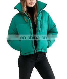 Factory Supplier Directly Women Green Padded Boxy Jacket photo-3