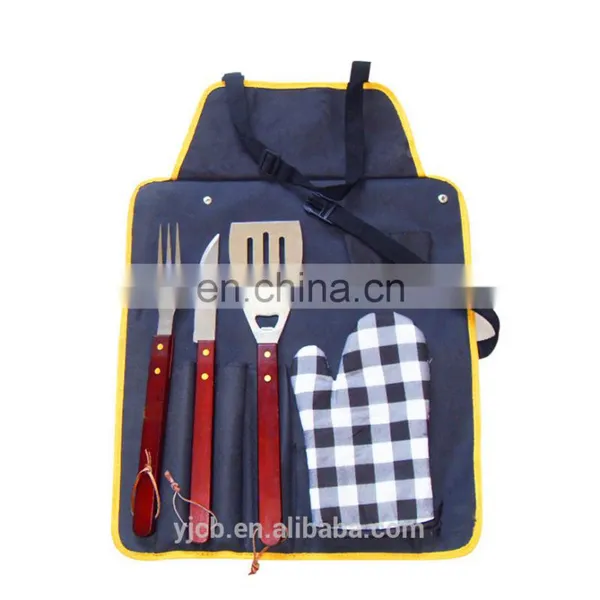 2017 Customized Logo Foldable Bag BBQ Grill Tool Set With Cotton Glove Mitt