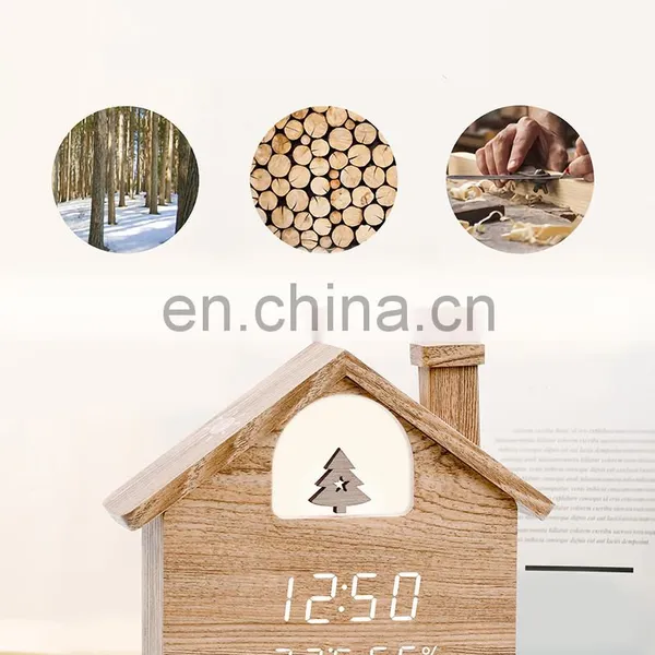 House Styling LED Light Christmas Home Decorate Temperature Humidity Display LED Alarm Clock WIth Voice Control photo-3
