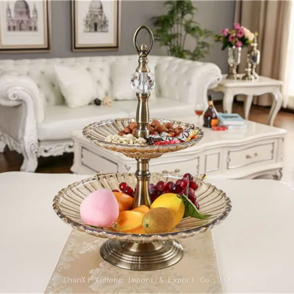 Wholesale Creative Glass Double Layer Fruit Snack Compote Bowl Beaded Pattern Dried Fruit Clear Candy Plate photo-5