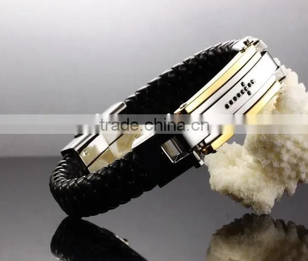 2016 Trendy Genuine Leather Bracelets 316L Stainless Steel Man Bracelet Paypal Accept photo-4