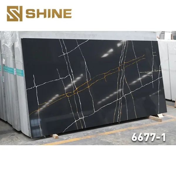 New Modern Design Calacatta Black Engineered Stone Artificial Quartz Slab Low Silicon Polish Surface Kitchen Countertop photo-4