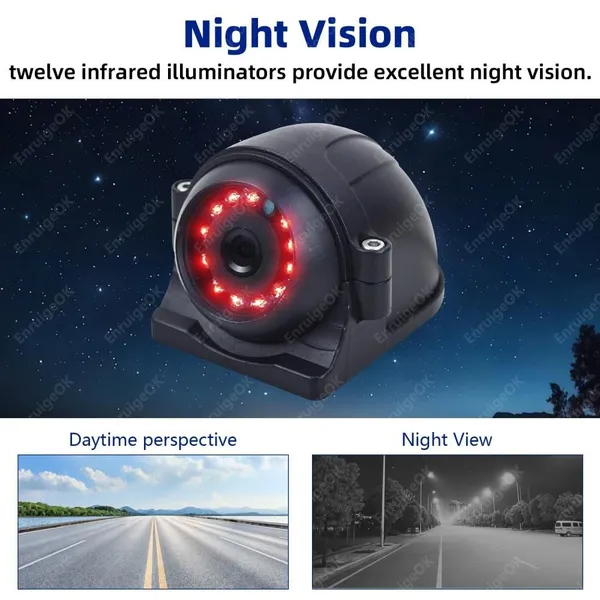 EnruigeOK 4Pin 12LED Side Rear View Reverse Backup Camera For Truck Bus RV Monitor 9-35V photo-2