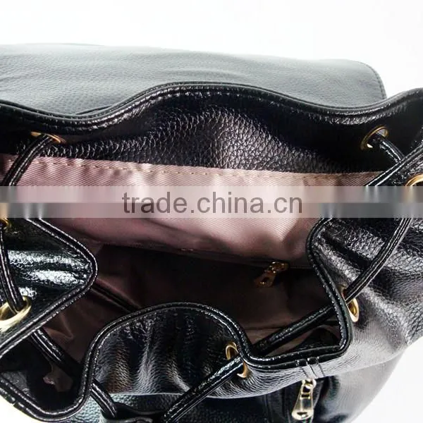 2015 Fashion Hot Selling Black PU Leather Backpack Custom Logo Backpack photo-4