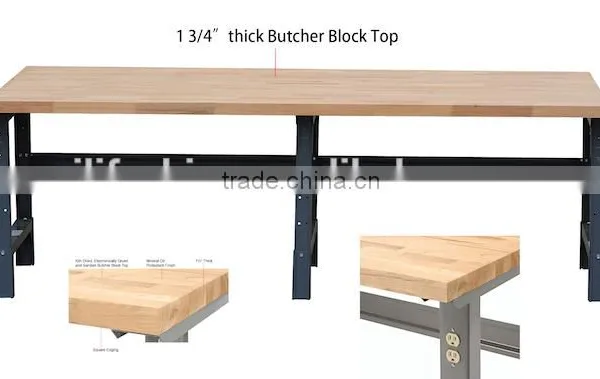 Workbench, butcher solid wood top, 96inch, Adjustable Height