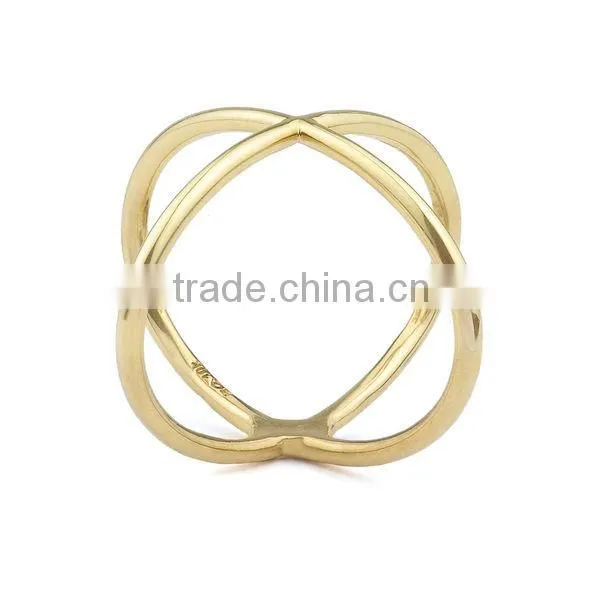 Fashion High Polish Pure Sterling Silver Gold Over Criss-Cross Ring photo-3