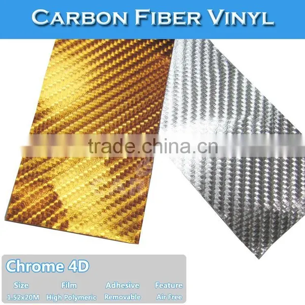 Chrome Gold 4D Carbon Fibe Vinyl Film For Car Body Decoration 1.52x30m photo-2