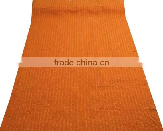 Floral Print Decorative Kantha Stitch Quilt Pure Cotton Reversible Bedspread Orange Gudri Queen Size Bedspread photo-2
