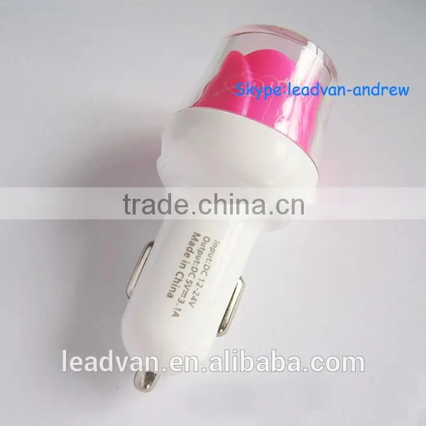 2015 New Product Rose Dual USB Car Charger,LED Rose Mobile Phone Car Charger photo-4