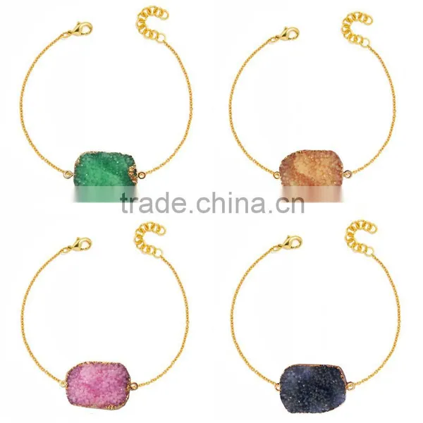 2016 Hot Selling Fashion Rough Natural Stone Bracelet Green Druzy Beads Bracelet