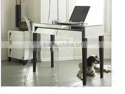Glass mirrored computer desk,table with two beveled drawers