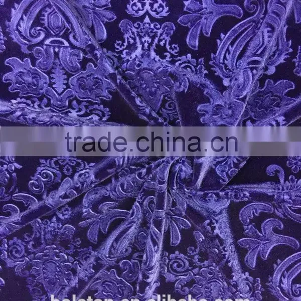 Dark Purple Polyester and Spandex Velvet Fabric 3D Emboss Religion Pattern photo-2