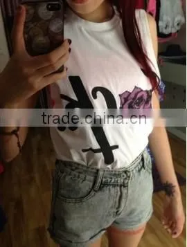 China Wholesale Printed Design Sleeveless Tank Top/ladies Top Chest Printing photo-2