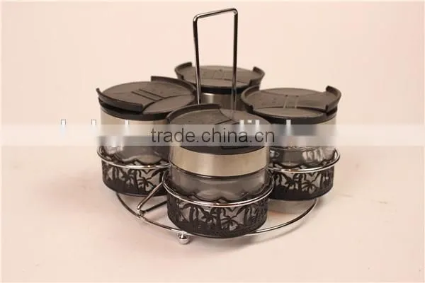 Glass Spice Jar Set Glass Condiment Bottle With Metal Coating and Stand photo-2
