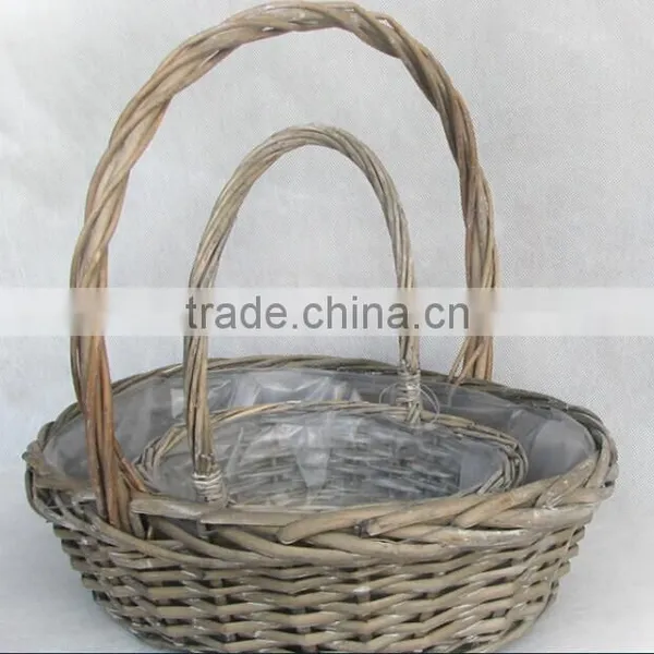 100%Handmade Natural Plastic Lined Grey Wicker Flower Plant Basket Gardon Basket Indoor Flower Plant Basket photo-4
