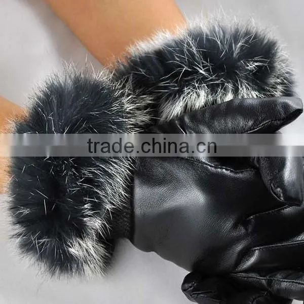 Women's Leather Gloves Autumn Winter Warm Rabbit Fur Gloves Sheepskin Mittens photo-4