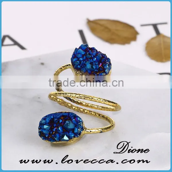 Women Jewelry Shinning Nature Druzy Agate Cluster Rings photo-4