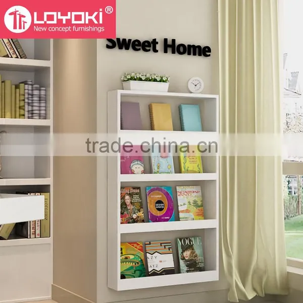 Lovely Colorful Wooden Kids Bookshelf / Kids Bookcase Design 4 Tiers Wall Mounted Bookshelf photo-4