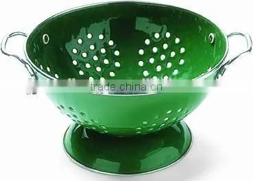 Vintage Enamel Metal Fruit Colander Vegetable Basket Kitchen Strainer With Double Handles photo-2