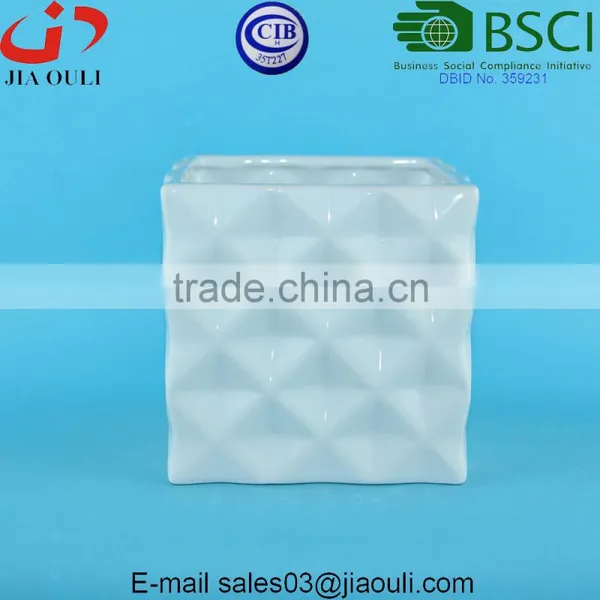 Home and Garden Decorations Dimple Design Glazed Pot Plant White Square Ceramic photo-5