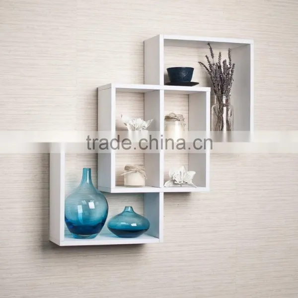 Wood Wall Shelf Intersecting Boxes Decorative Ledge Home Display Decor White New photo-3