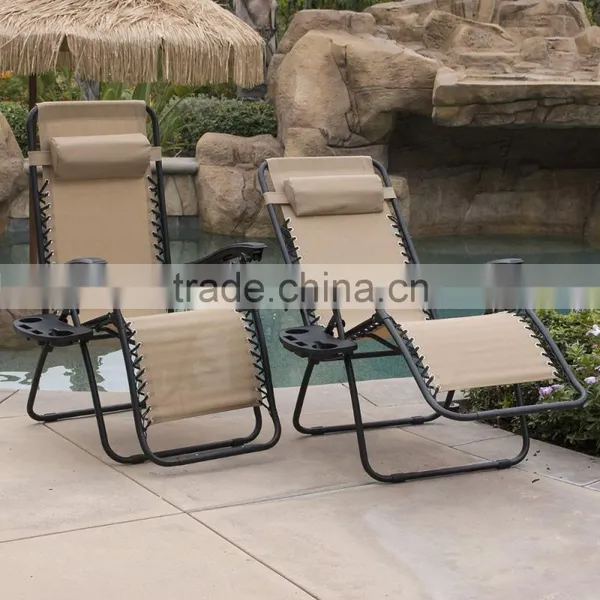 2 Pack Garden Teslin Pool Tan Folding Zero Gravity Lounge Chair photo-2