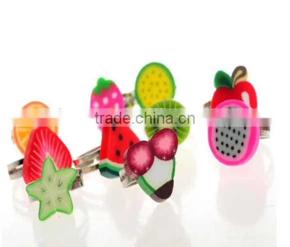 Kids Rings Cute Mixed Styles Fruit Clay Figure Ring Polymer Clay Children Rings photo-2